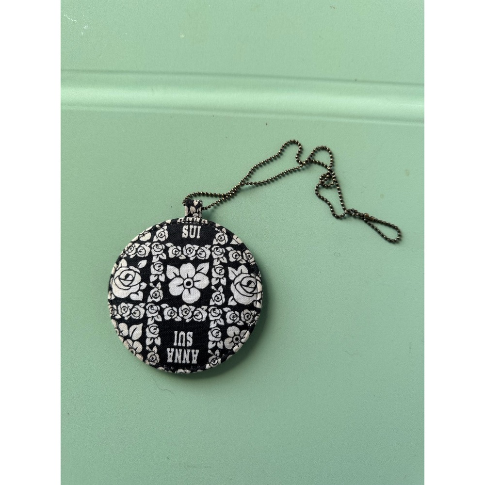 Anna Sui Mirror Round Floral Print‎ Black & White Pocket Mirror Makeup Beauty